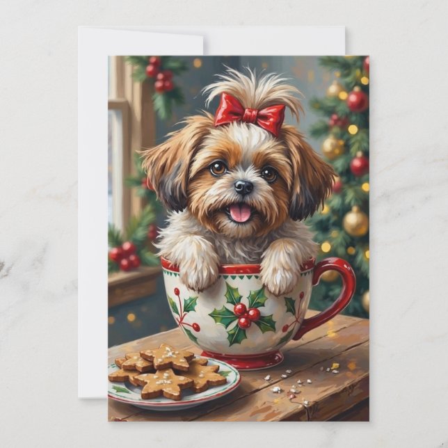 Tarjeta Festiva Adorable Shih Tzu Dog in Christmas Mug Cozy Art (Anverso)