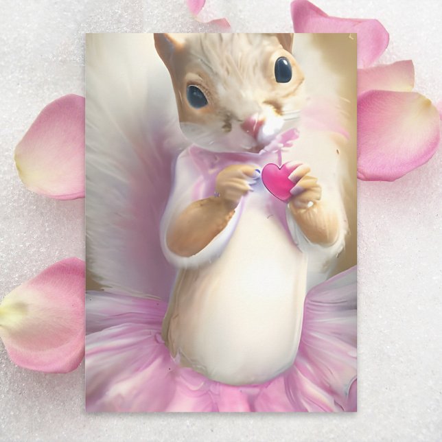 Tarjeta Festiva Adorable Squirrel Valentine Pink Ballet Tutu Heart (Subido por el creador)