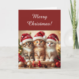 Tarjeta Festiva Adorable Three Cute Kittens in Santa Hats Pet Love