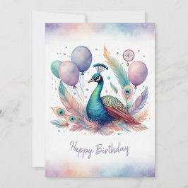 Tarjeta Festiva Adorable Watercolor Peacock Happy Birthday