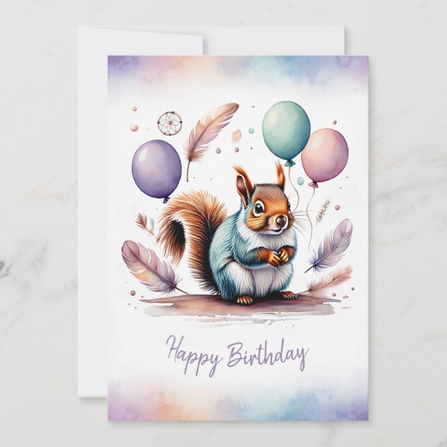 Tarjeta Festiva Adorable Watercolor Squirrel Happy Birthday (Anverso)