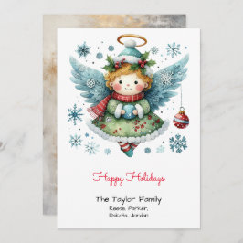 Tarjeta Festiva Adorable Whimsical Angel Ilustracion Happy
