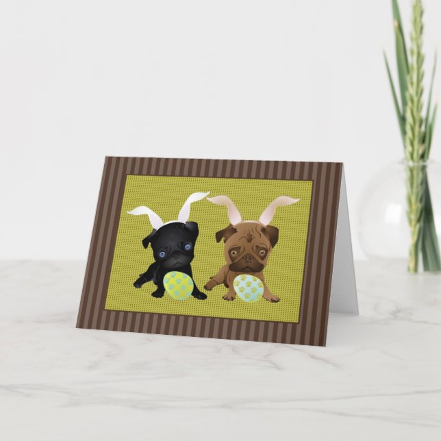 Tarjeta Festiva Adorables bichos de Pascua con huevos y canastos (Anverso)