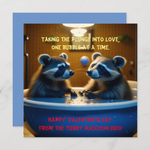 Tarjeta Festiva Adorables mapaches en bañera El día de San Valentí