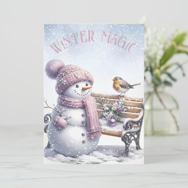 Tarjeta Festiva Adorables Navidades de invierno de Snowman (Anverso de pie)