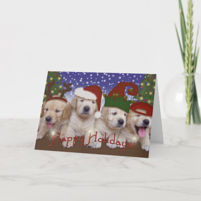 Tarjeta Festiva ¡Adorables Navidades Labrador Cachorros! (Anverso)