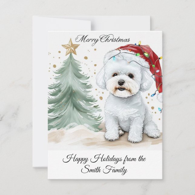Tarjeta Festiva Adorables Navidades personalizados de Bichon | (Anverso)