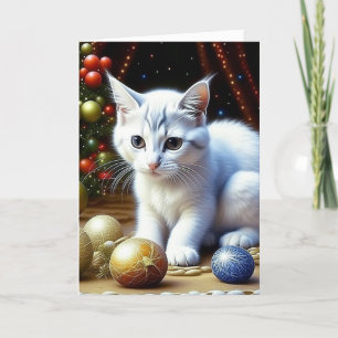 Tarjeta Festiva Adorables Navidades personalizados de Gatito Blanc