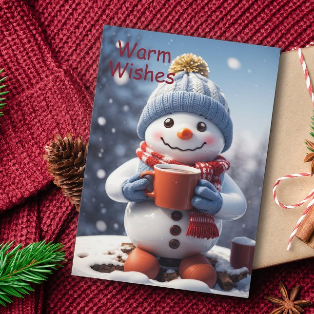 Tarjeta Festiva Adorables Navidades Snowman disfrutando del chocol (Subido por el creador)