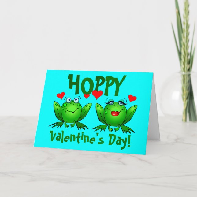 Tarjeta Festiva Adorables San Valentín adornan las Happy Frogs Bla (Anverso)