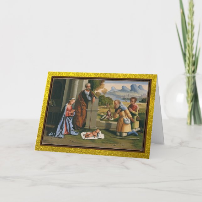 Tarjeta Festiva Adoración de la pintura renacentista de los Pastor (Anverso)