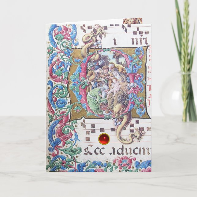 TARJETA FESTIVA ADORACIÓN DE MAGI , MONOGRAMA DE NATIVIDAD CON DOL (Anverso)