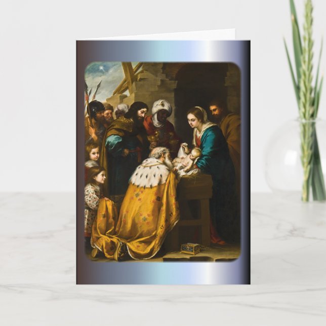 Tarjeta Festiva Adoración de unos de los reyes magos - Murillo (Anverso)