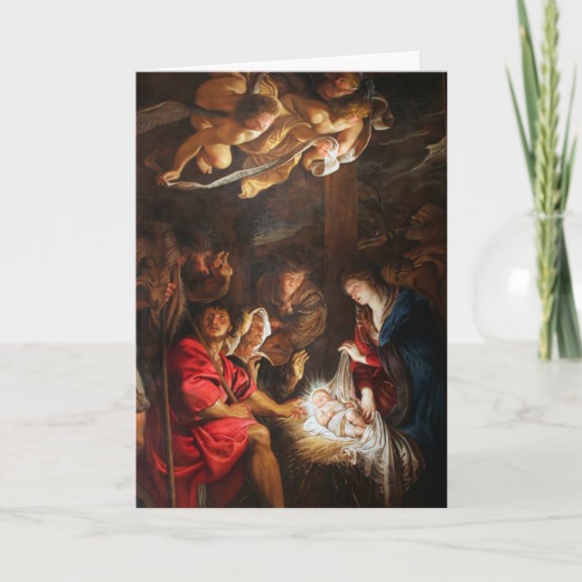 Tarjeta Festiva Adoración del niño de Cristo de la natividad de (Anverso)