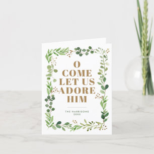 Tarjeta Festiva Adore Him Foliage Frame Religious Foled Photo