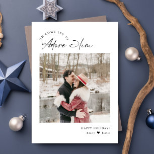 Tarjeta Festiva Adore Him Religious Christian Minimal Family Photo