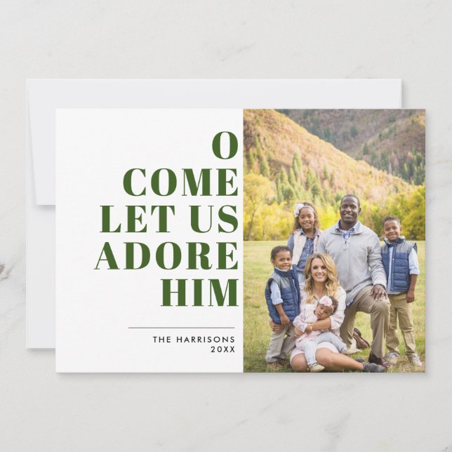 Tarjeta Festiva Adore su foto religiosa verde y blanca moderna (Anverso)