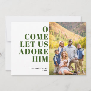 Tarjeta Festiva Adore su foto religiosa verde y blanca moderna