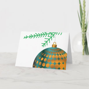 Tarjeta Festiva Adorno de árbol de bola azul con puntos amarillos 