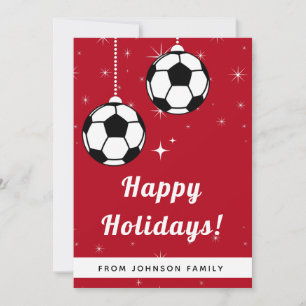 Tarjeta Festiva Adorno de pelota de fútbol navideño rojo colgante 