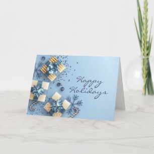 Tarjeta Festiva Adorno Navideño Azul Dorado Saludo Corporativo