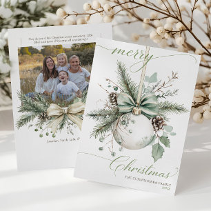 Tarjeta Festiva Adorno Navideño Botánico de Acuarela Foto