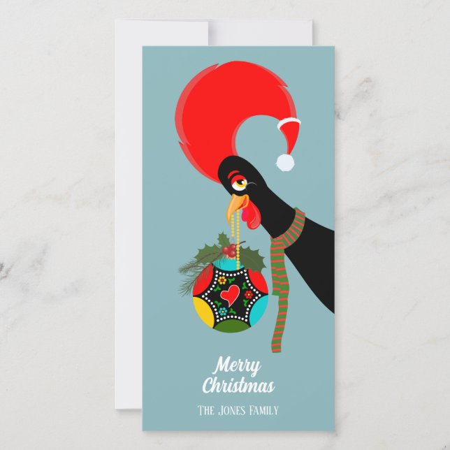 Tarjeta Festiva Adorno navideño de gallo portugués (Anverso)