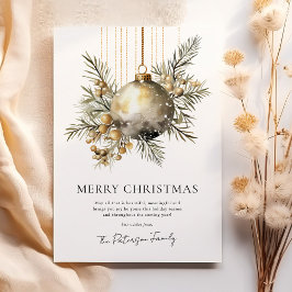 Tarjeta Festiva Adorno Navideño de Oro en Acuarela sin Foto