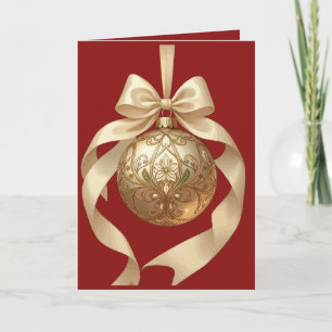 Tarjeta Festiva Adorno Navideño Elegante Beige y Marrón