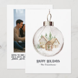 Tarjeta Festiva Adorno Navideño Foto de Acuarela Neutral para las 