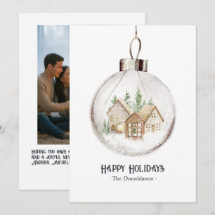 Tarjeta Festiva Adorno Navideño Foto de Acuarela Neutral para las