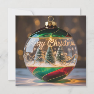 Tarjeta Festiva Adorno Navideño Globo de Nieve con Arbolito