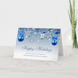 Tarjeta Festiva Adorno Navideño Plateado Retro Saludo Corporativo