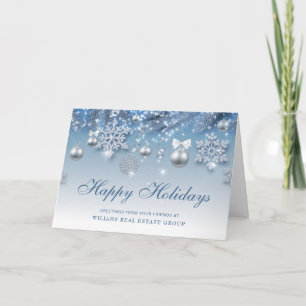 Tarjeta Festiva Adorno Navideño Plateado Retro Saludo Corporativo