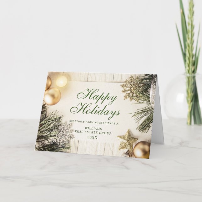 Tarjeta Festiva Adorno Navideño Retro Rústico Saludo Corporativo (Anverso)