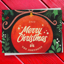 Tarjeta Festiva Adorno Navideño Rojo Moderno Botánico