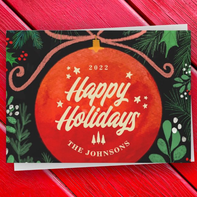 Tarjeta Festiva Adorno Navideño Rojo Moderno Botánico (Subido por el creador)