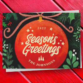 Tarjeta Festiva Adorno Navideño Rojo Moderno Botánico