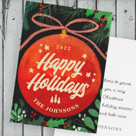 Tarjeta Festiva Adorno Navideño Rojo Moderno Botánico