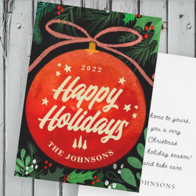 Tarjeta Festiva Adorno Navideño Rojo Moderno Botánico (Subido por el creador)