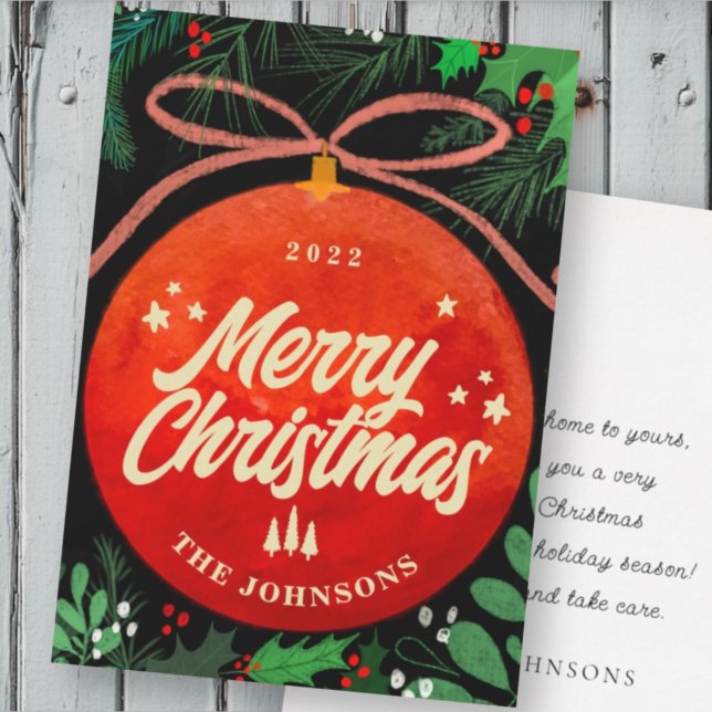 Tarjeta Festiva Adorno Navideño Rojo Moderno Botánico (Subido por el creador)