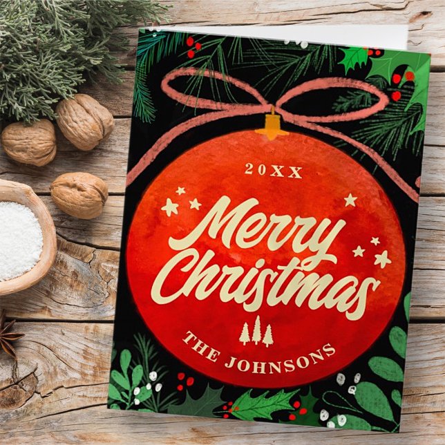 Tarjeta Festiva Adorno Navideño Rojo Moderno Botánico (Subido por el creador)