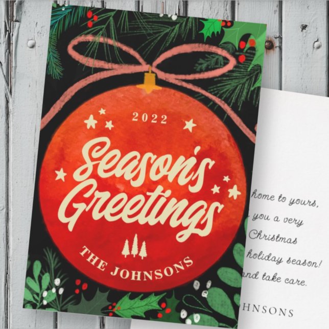 Tarjeta Festiva Adorno Navideño Rojo Moderno Botánico (Subido por el creador)