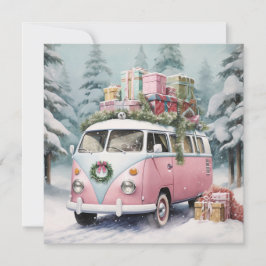 Tarjeta Festiva Adorno Rosa Vintage Vanagon