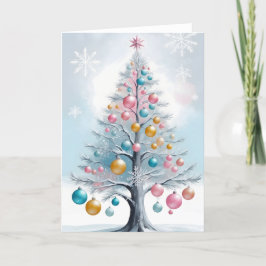 Tarjeta Festiva Adornos brillantes de árbol de pino minimalista pa