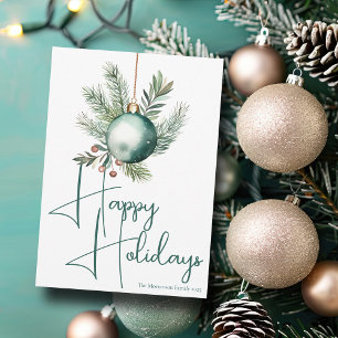 Tarjeta Festiva Adornos de Acuarela Verde Tendencia para las Fiest