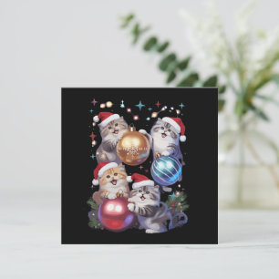Tarjeta Festiva Adornos De Gatos Navideños Lindos En El Espacio