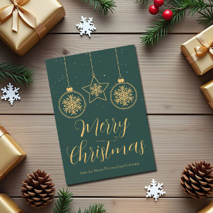 Tarjeta Festiva Adornos de oro verde chic Empresa personalizada