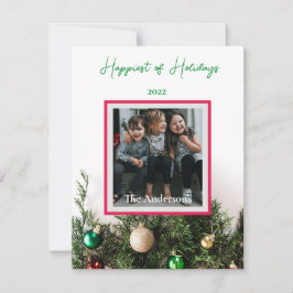 Tarjeta Festiva Adornos de vacaciones de foto personalizada Ramas 