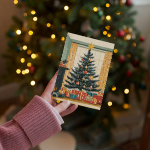 Tarjeta Festiva Adornos Estrella Dorada para Copa de Árbol de Navi